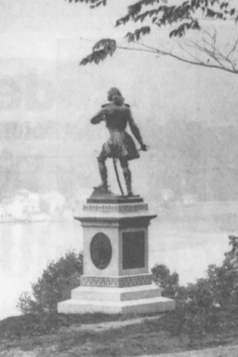 The original Custer Monument standing where Bartlett Hall is today