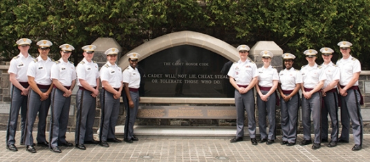 Cadets at Honor Plaza plaque