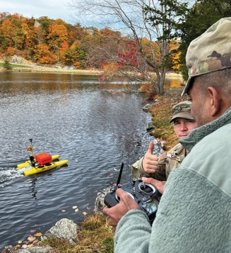Representatives from Keystone Precision Solutions demonstrate hydrographic surveying methods at Lusk Reservoi