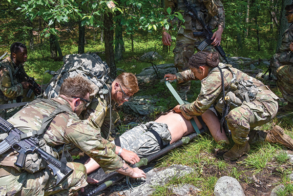 CLDT cadets perform TCCC on a severely injured helicopter pilot.