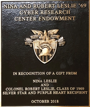 The Nina and Robert Leslie ’69 Cyber Research Center Endowment plaque