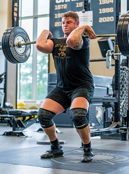 A member of the Army West Point Football Team works out in the O’Meara, Malek, Dawkins Class of 1959 Strength Development Center.