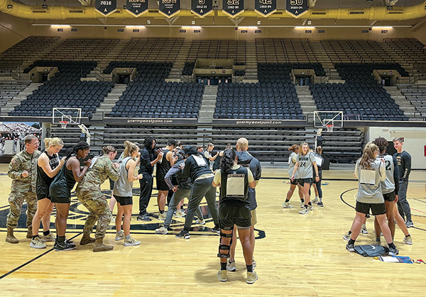 The Army West Point Women’s Basketball Team participates in a performance psychology session.