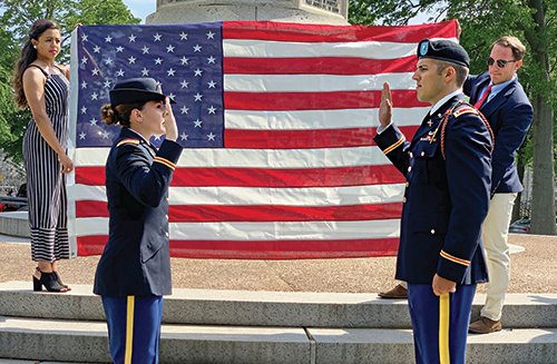 1LT Kantowski administering the Oath of Office to 2LT Daugherty