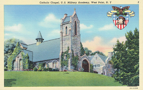 A postcard, circa 1935-40, showing the Catholic chapel as originally built, before it was expanded in 1959.
