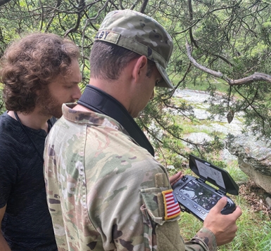 CPT Cameron Colby and Jeff Goldberg operate the History Department drone over Redoubt 3