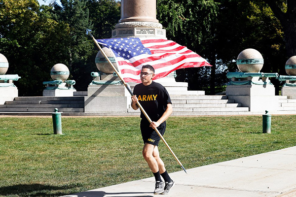 Corps of Cadets Commemorate 9/11 Victims with American Flag Run