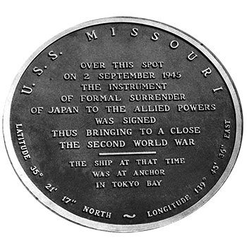 USS Missouri Historical Marker close up