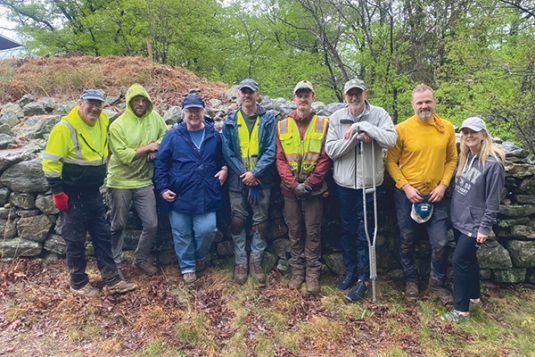 Dry Stone Conservancy partners Neil Rippingale, Ned Thilo, Jane Wooley, Zach Goebelt, Kurt Freisner, Kevin Reymond (FAR), Seth Thomas, and Leigh Major (WPAOG)