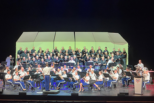 The West Point Glee Club Alumni performing with the West Point Band during their reunion